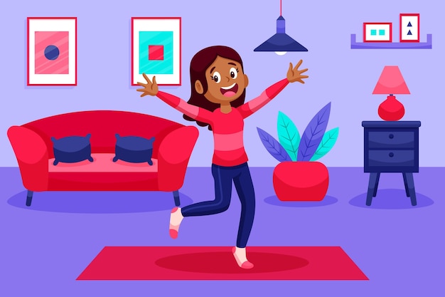 Dessin Animé Danse Fitness à La Maison Illustration Avec Des Gens