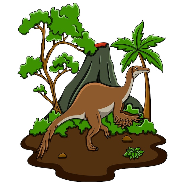 Vecteur dessin animé deinocheirus dans la jungle