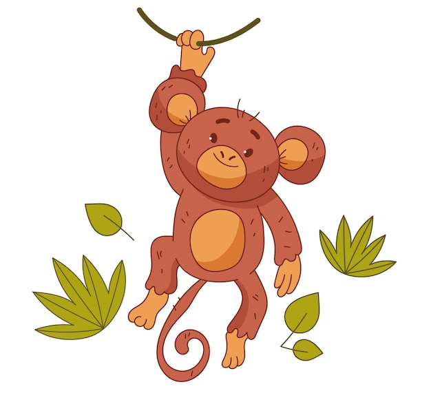 Dessin Animé Doodle Ligne Style Jungle Singe Animal Personnage Concept Illustration De Conception Graphique