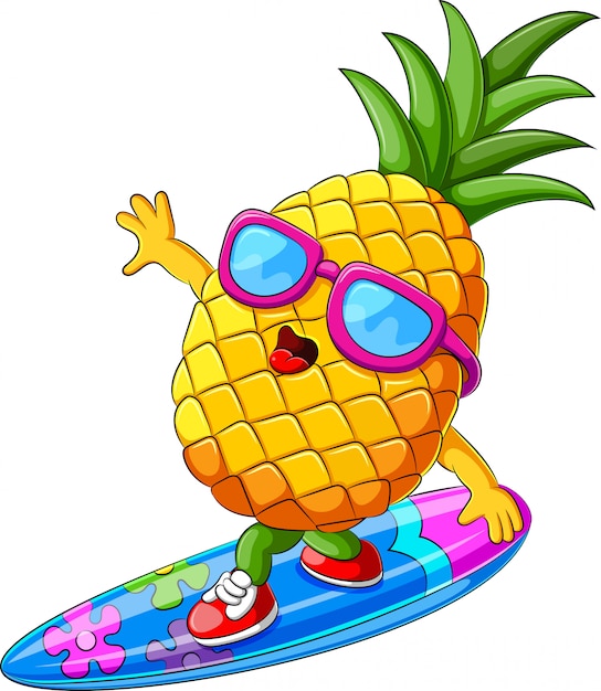 Dessin Animé Drôle D'ananas Surf