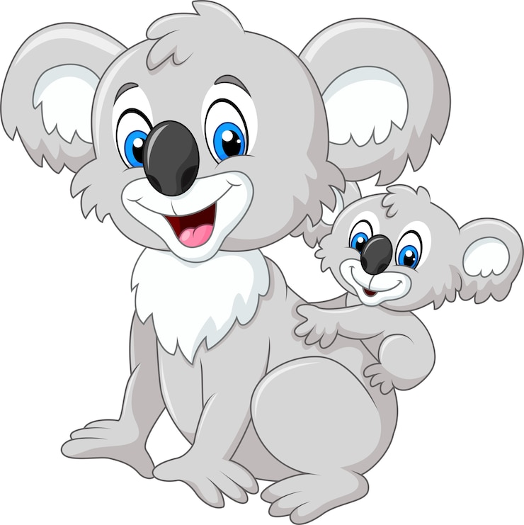 Vecteur dessin animé drôle bébé koala sur le dos de maman