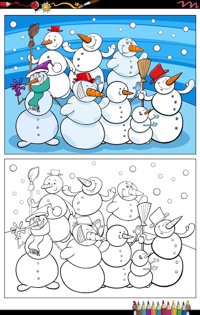 Dessin Animé Drôle De Bonhommes De Neige Caractères Page De Livre