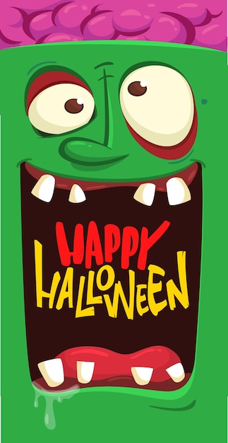 Vecteur dessin animé drôle de conception de personnage de zombie vert avec expression de visage effrayant illustration vectorielle halloween isolée sur la conception de paquet d'affiche de fête blanche