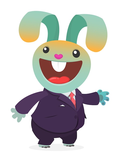 Dessin animé drôle lapin souriant portant toxedo ou costume d'affaires Illustration vectorielle