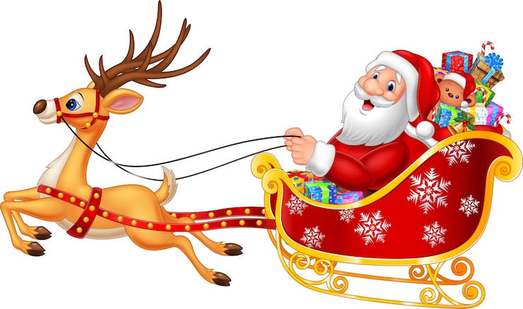 Vecteur dessin animé drôle père noël dans son traîneau de noël
