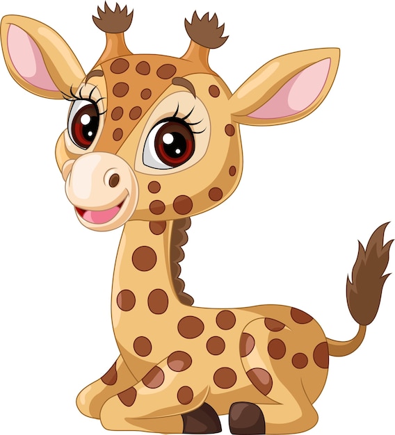 Dessin Animé Drôle Petite Girafe Assis