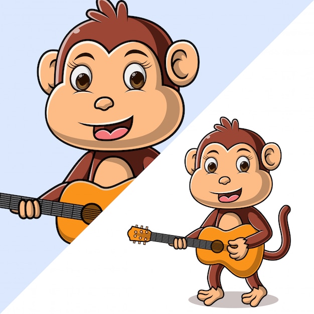 Vecteur dessin animé drôle de singe jouant de la guitare