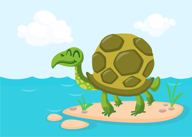 Vecteur dessin animé drôle de tortue verte illustration vectorielle isolée