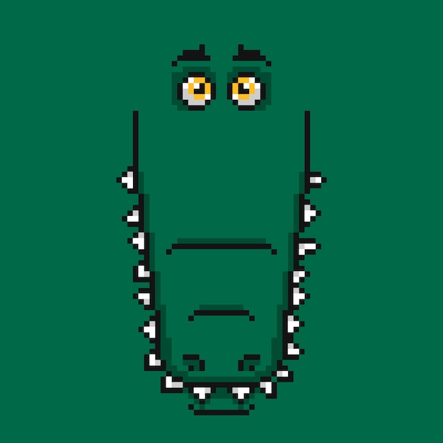 Dessin Animé Drôle Visage Crocodile Vert En Pixel Design.