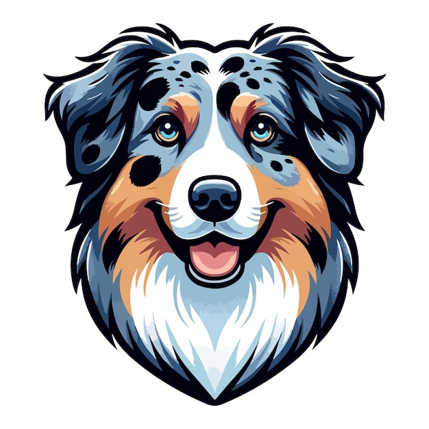 Vecteur dessin animé du berger australien portrait vectoriel d'un chien énergique illustration