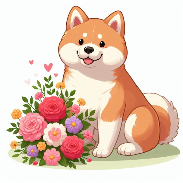 Vecteur le dessin animé du chien akita inu est un fond blanc de style vectoriel.