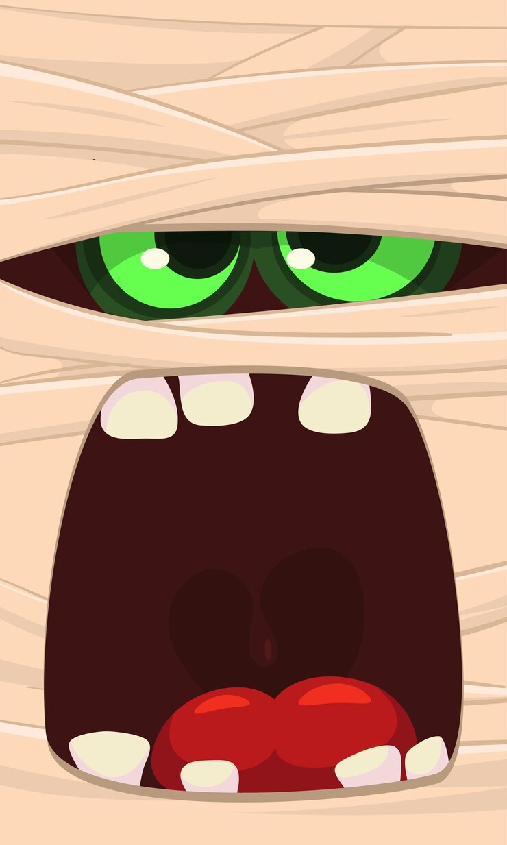 Vecteur dessin animé effrayant monstre momie visage vecteur mignon carré avatar ou icône halloween illustration idéal pour la décoration de fête