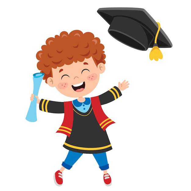 Dessin Animé Enfant Heureux En Costume De Graduation