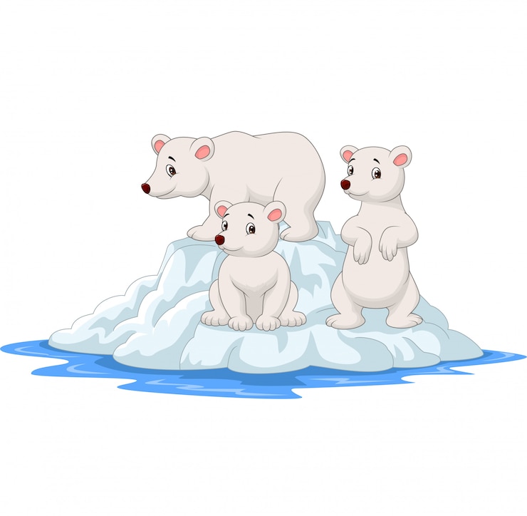 Vecteur dessin animé famille d'ours polaires sur les icebergs
