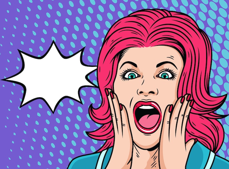 Vecteur dessin animé femme choquée surprise. illustration d & # 39; icône pop art