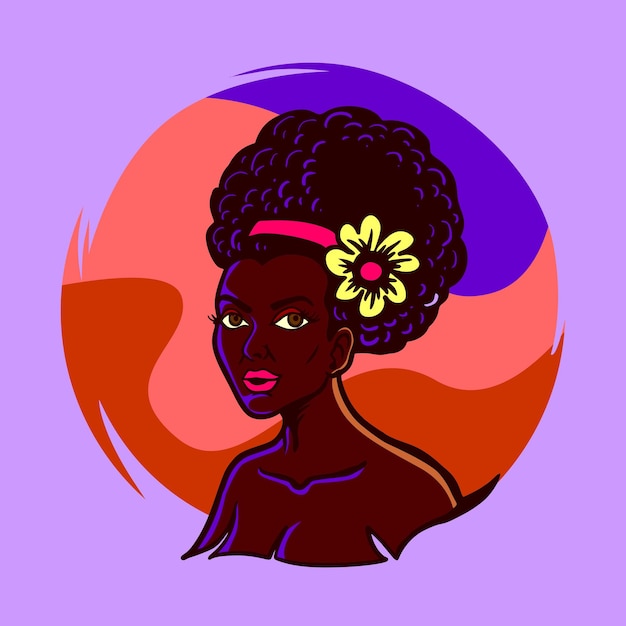 Un dessin animé d'une femme avec une fleur dans les cheveux