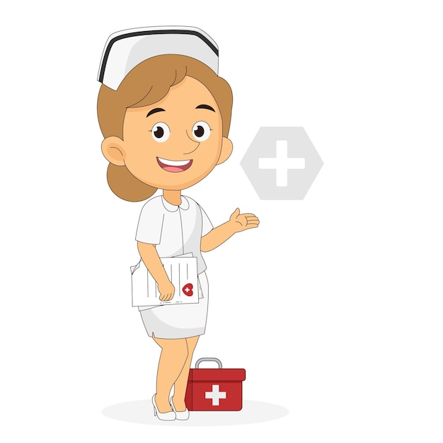 Dessin Animé Femme Médecin Ou Infirmière En Uniforme Blanc