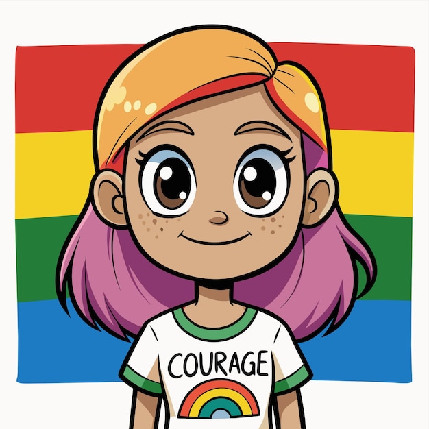 Vecteur un dessin animé d'une fille portant une chemise qui dit courage