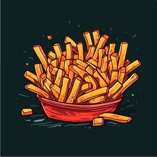 Vecteur un dessin animé de frites dans un récipient rouge.