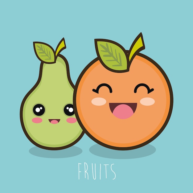 Dessin Animé Fruit Poire Et Orange