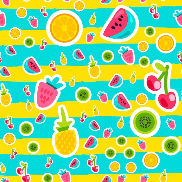 Dessin Animé Fruits Autocollants Modèle Vectorielle Continue