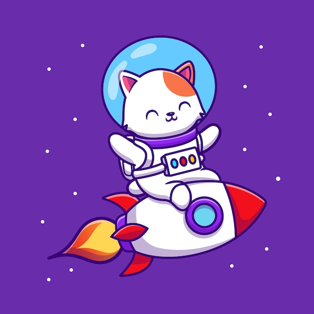 Dessin Animé De Fusée équitation Chat Astronaute Mignon