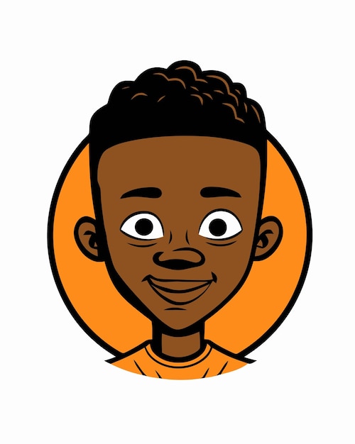 Un dessin animé d'un garçon avec un cercle orange rond autour de son visage.