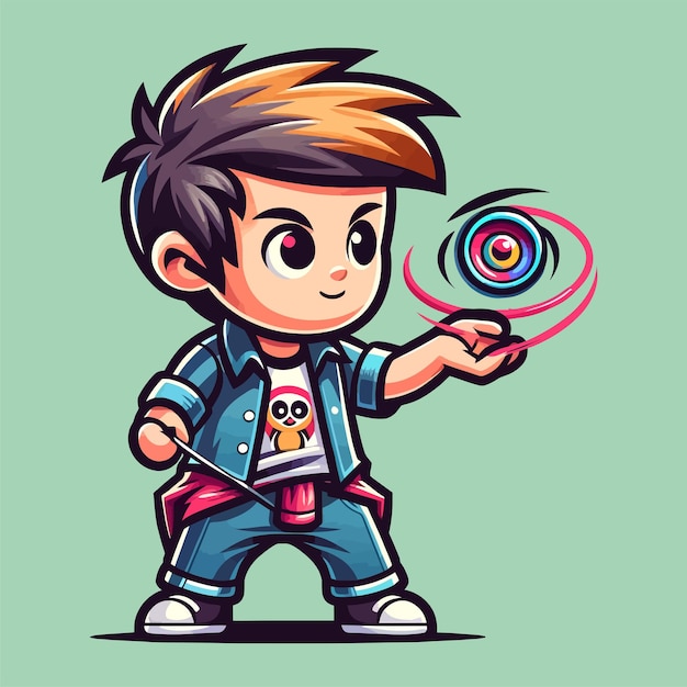 Vecteur dessin animé d'un garçon cool jouant avec un yoyo