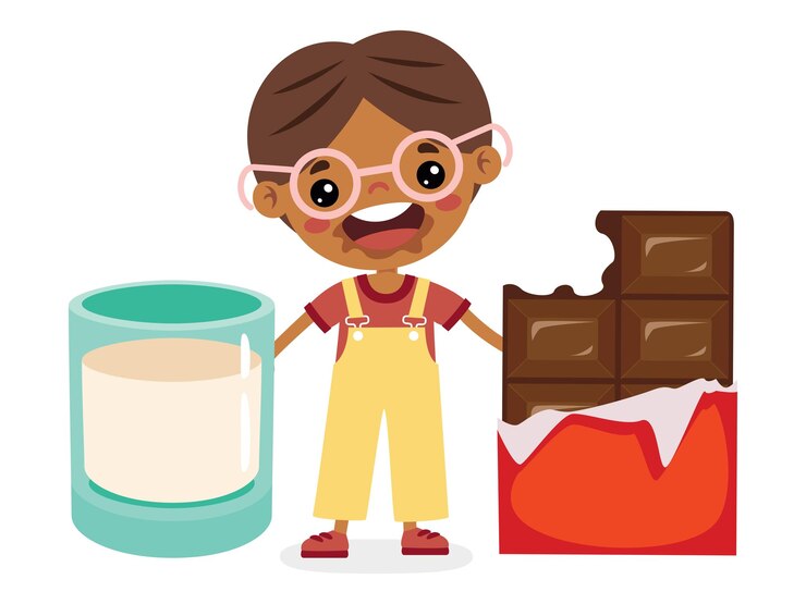 Vecteur un dessin animé d'un garçon avec des lunettes et une boîte de chocolats