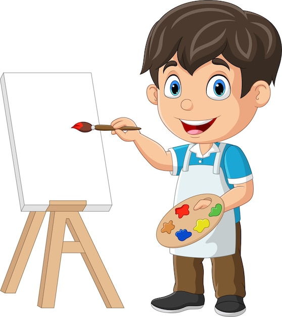 Vecteur dessin animé garçon peinture sur fond blanc