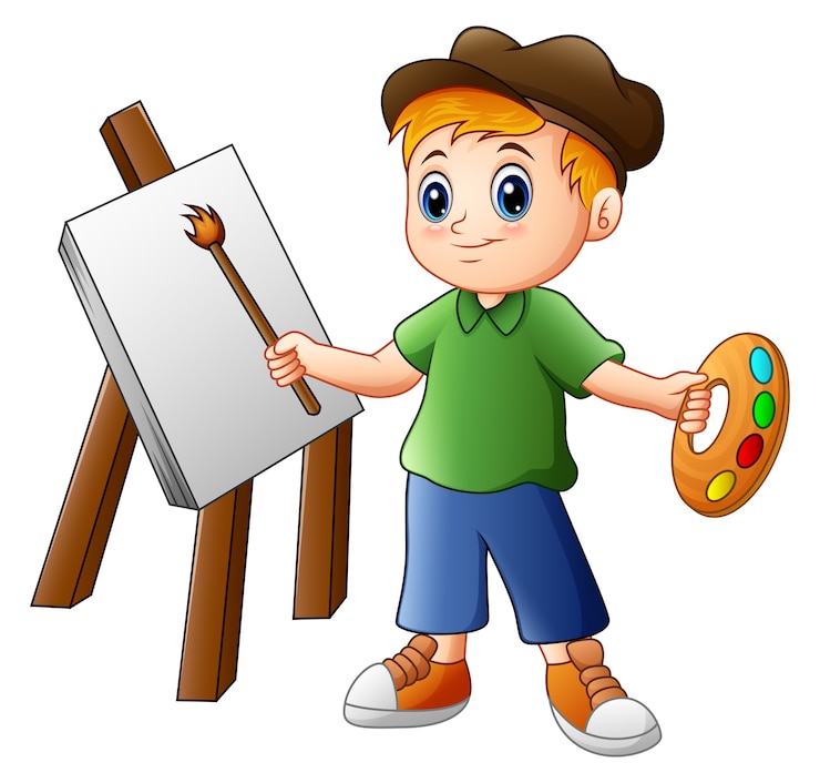 Vecteur dessin animé, garçon, peinture