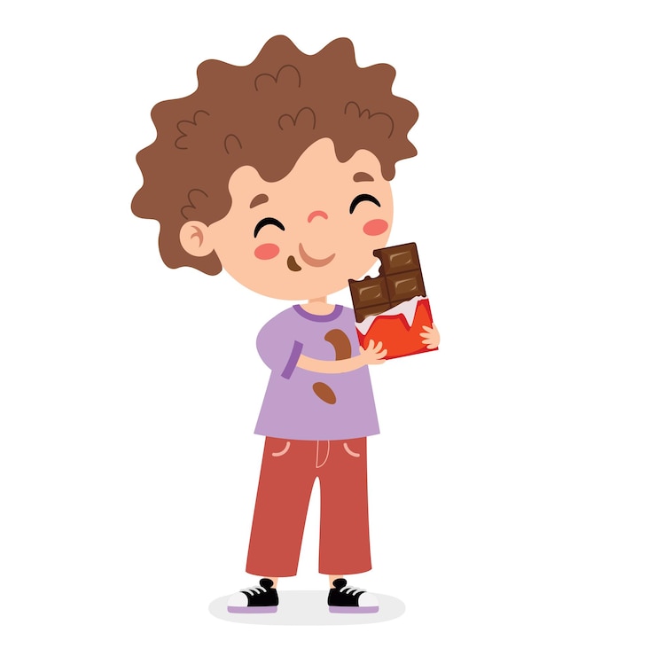 Vecteur un dessin animé d'un garçon tenant une boîte de chocolat