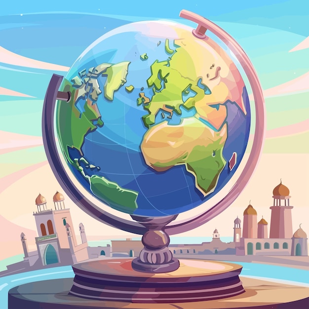 Vecteur un dessin animé d'un globe avec une carte du monde dessus