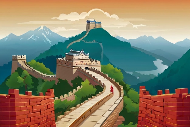 Vecteur un dessin animé d'un grand mur avec les mots chine dessus