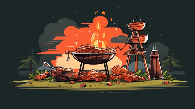 Vecteur un dessin animé d'un grill avec un feu en arrière-plan