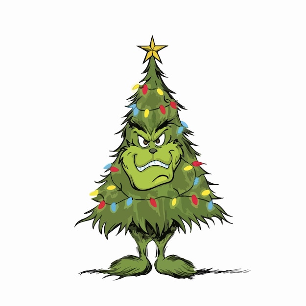 Vecteur un dessin animé d'un grinch portant un arbre de noël a été généré