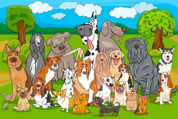 Vecteur dessin animé de groupe de chiens de race pure