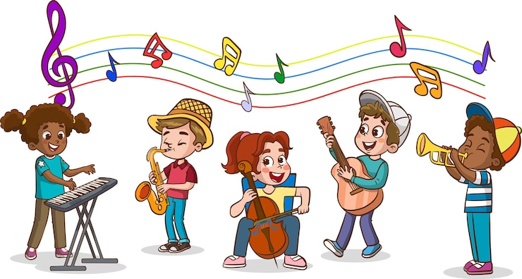 Vecteur un dessin animé d'un groupe d'enfants jouant d'instruments