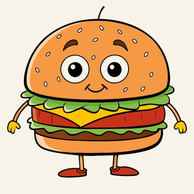 Vecteur un dessin animé d'un hamburger avec un visage et des yeux animés