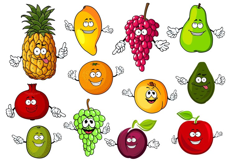 Vecteur dessin animé heureux fruits tropicaux frais