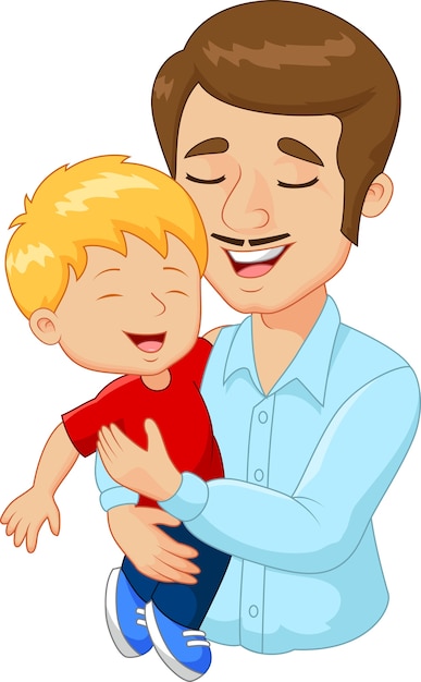 Vecteur dessin animé heureux père de famille tenant son fils