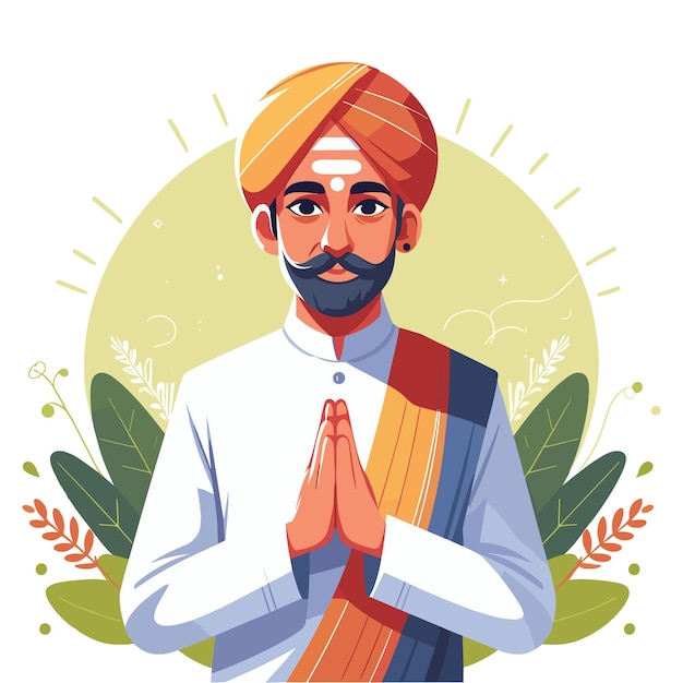 dessin animé homme indien avec des vêtements traditionnels et illustration vectorielle de namaste