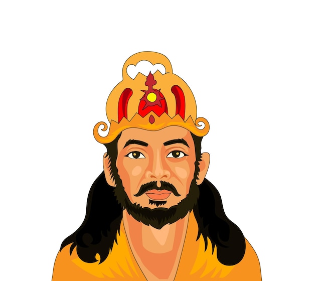 Vecteur a, dessin animé, de, a, homme, porter, a, chapeau or, à, a, couronne or, là-dessus, hindou indien