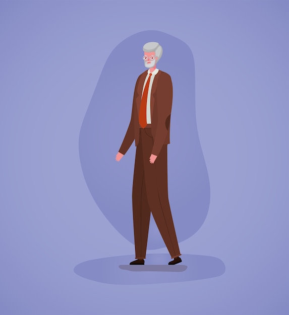 Dessin animé homme senior sur la conception de fond violet, grand-père et vieux thème de personne de sexe masculin