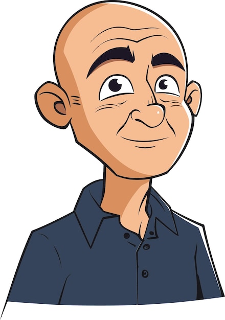 un dessin animé d'un homme à la tête chauve et une chemise bleue