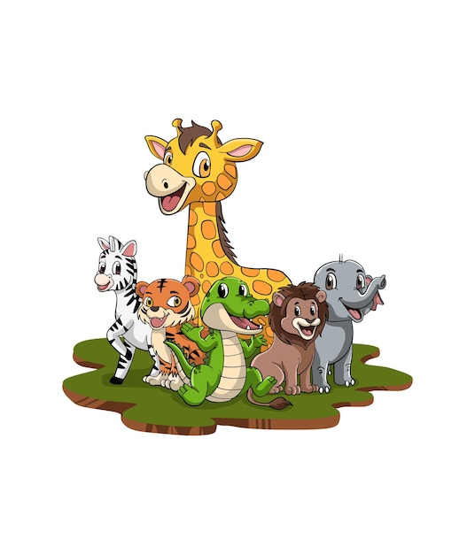 dessin animé illustration conception d'animaux de safari girafe éléphant tigre lion crocodile et zèbre