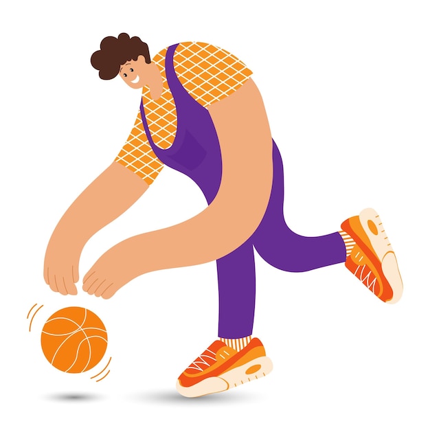 Dessin Animé Illustration Drôle De Gars Sportif En Baskets Avec Un Ballon De Basket Imprimer Affiche