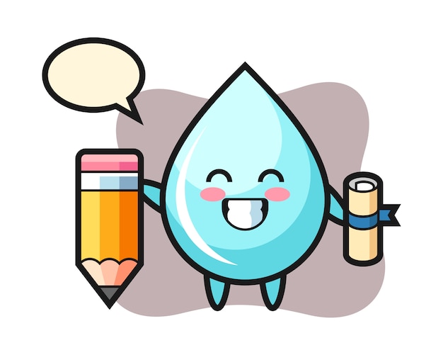 Dessin Animé D'illustration De Goutte D'eau Est L'obtention Du Diplôme Avec Un Crayon Géant, Conception De Style Mignon Pour T-shirt