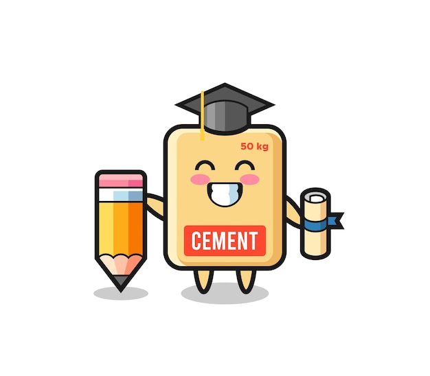 Le Dessin Animé D'illustration De Sac De Ciment Est L'obtention Du Diplôme Avec Un Design Mignon De Crayon Géant