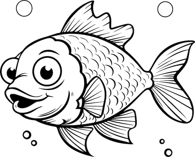 Un Dessin Animé D'une Image De Poisson Mignon En Noir Et Blanc